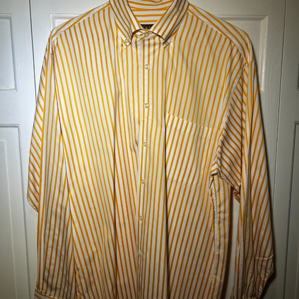 Robert Talbott 100% Cotton Size Large Orange Strip Shirt Button Down Collar